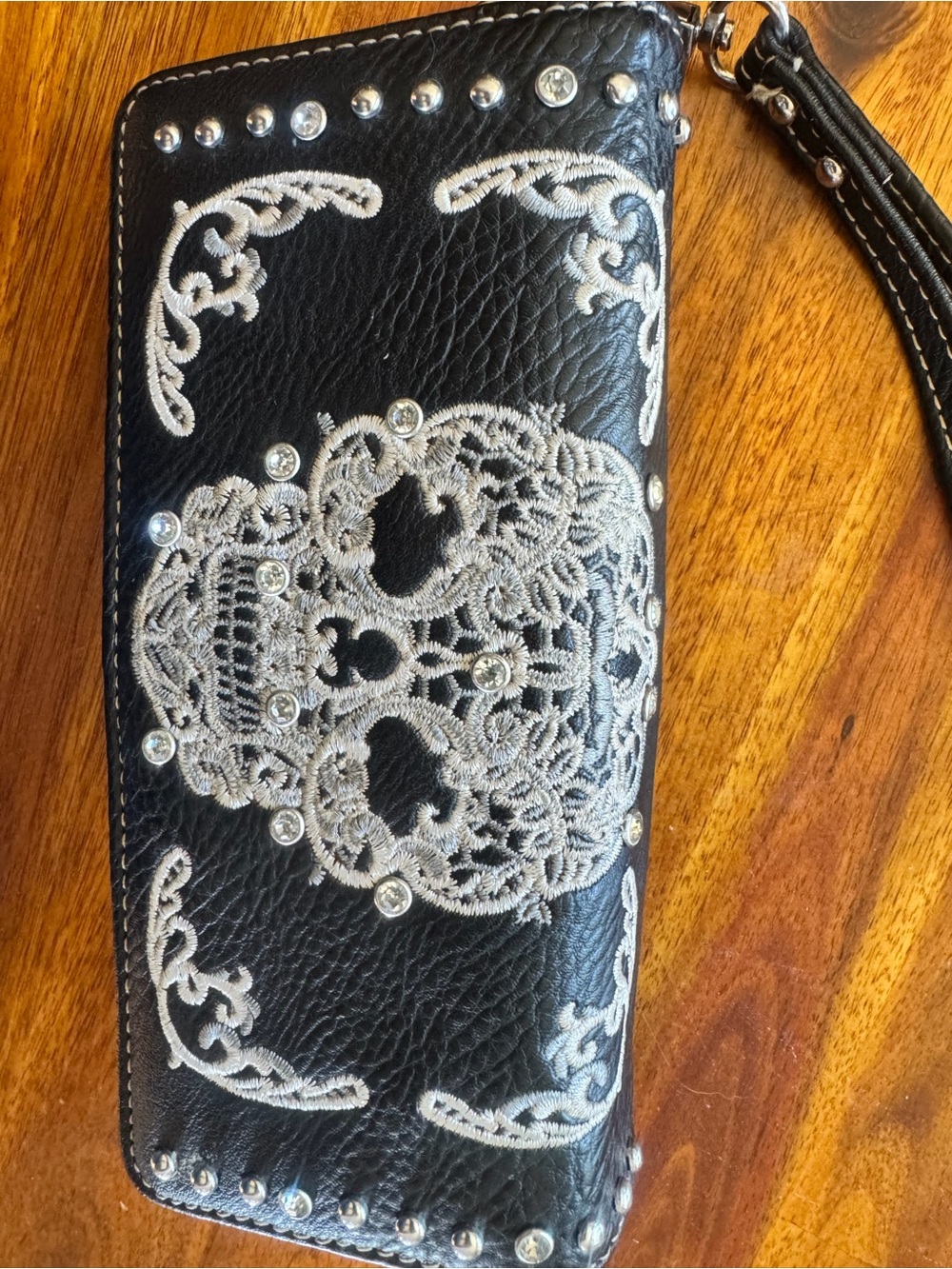 Montana West Black Embroidered Skull Wristlet Wallet